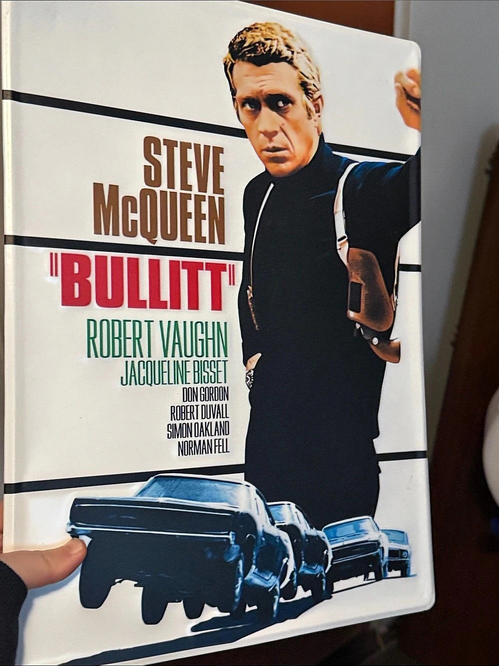 Steve McQueen Bullitt Movie Metal Sign Movie Wall Sign White & Blue